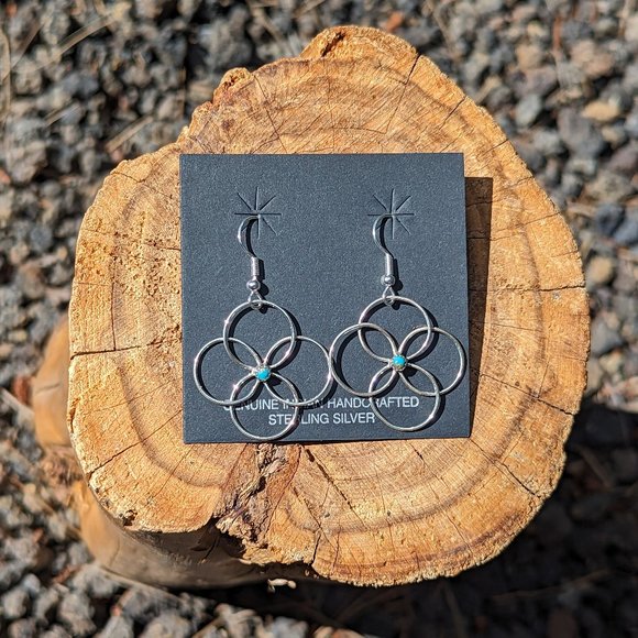 Navajo Sleeping Beauty‎ Turquoise Mini Wire Floral Dangle Earrings Jewelry*** - Picture 1 of 10